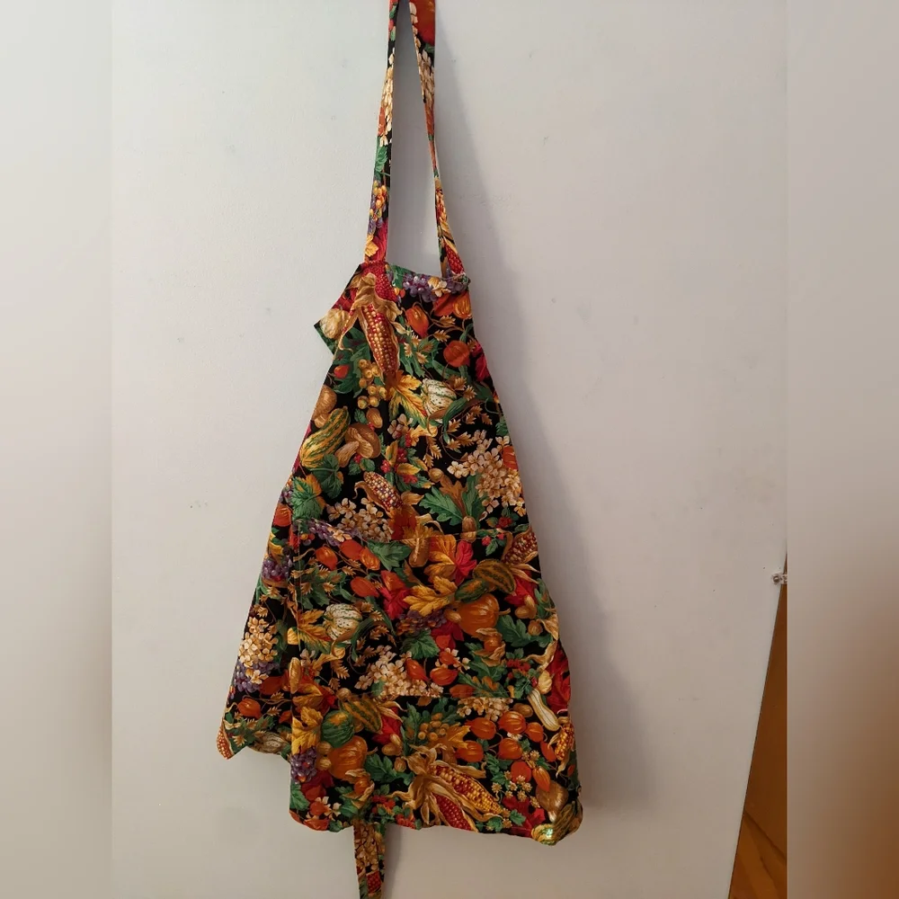 Handcrafted Large Apron, Colorful Veggie Fabric, Pocket, Waist Ties, Unisex